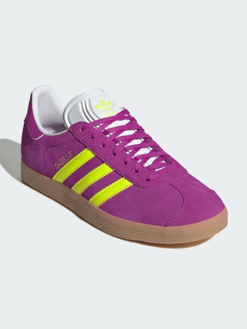 Adidas Originals Gazelle Suede Shoes Sz 7.5 Purple Yellow Stripe Sneakers - Picture 2 of 16